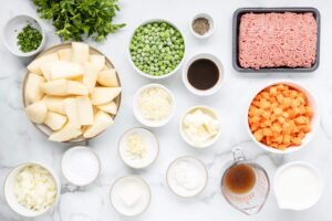 this image is showing the ingredients for shepherd's pie recipes