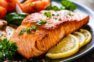 this image is showing the healthy salmon and providing perfect diet plan for diabetic patients