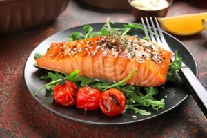 this image is showing the fatty fish benefits for glowing skin